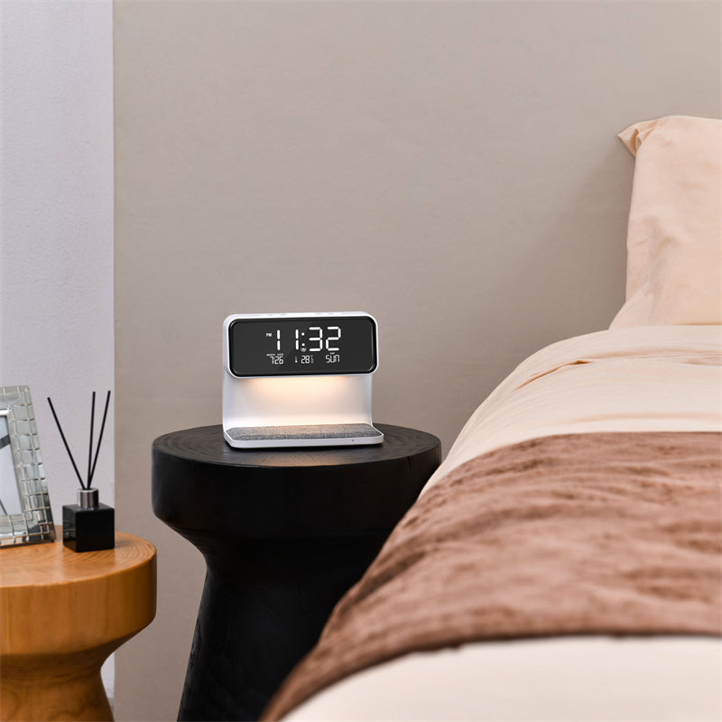 Creative 3 In 1 Bedside Lamp Wireless Charging LCD Screen Alarm Clock Wireless Phone Charger