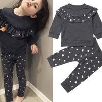 Thumbnail for Sleeve Ruffles art Print Pullover Tops+Pants Outfit 0-4Y