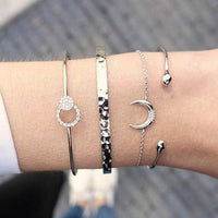 Thumbnail for Trendy Gold Silver Crystal Leaf Moon Arrow Cat Bracelet set for Women Geometric Adjustable Bracelet Bangle Pulseiras