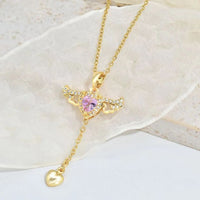 Thumbnail for Moving Cupid Heart Angel Wings Tassel Necklace With Crystal Clavicle Chain Women Jewelry Gift Valentine's Day