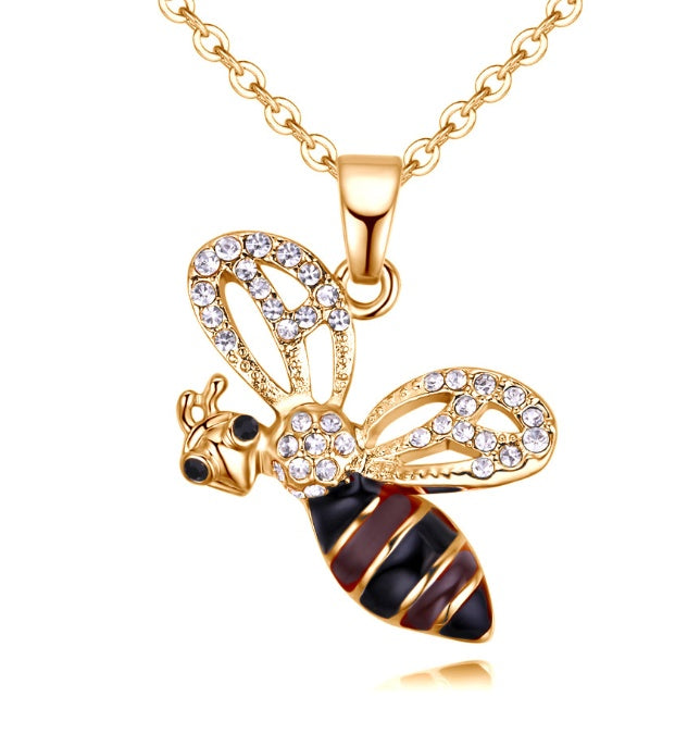 Summer Jewelry Necklace Lady Cartoon Cute Drop Oil Studded Bee Pendant